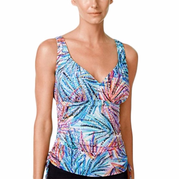 $65 Retail Palm-Print Adjustable Tankini Top NWT - Picture 2 of 5